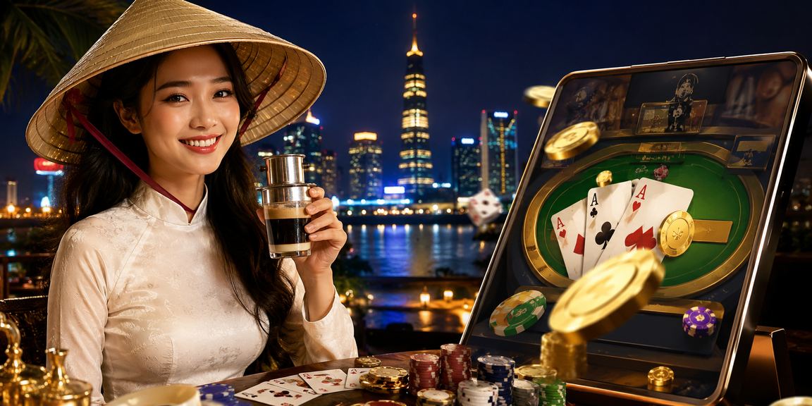 Người chơi bài tại Sài Gòn với không khí sôi động và nón lá truyền thống
